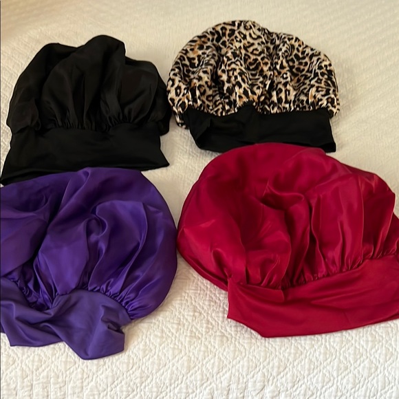Accessories - Stylish Women's Hair Bonnets - Black, Leopard, Purple, Red